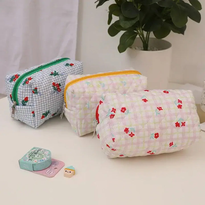 Trousse Matelassée en Coton Doux - Grande Pochette de Maquillage avec Fermeture Éclair