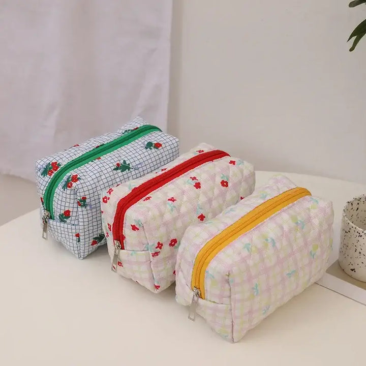 Trousse Matelassée en Coton Doux - Grande Pochette de Maquillage avec Fermeture Éclair
