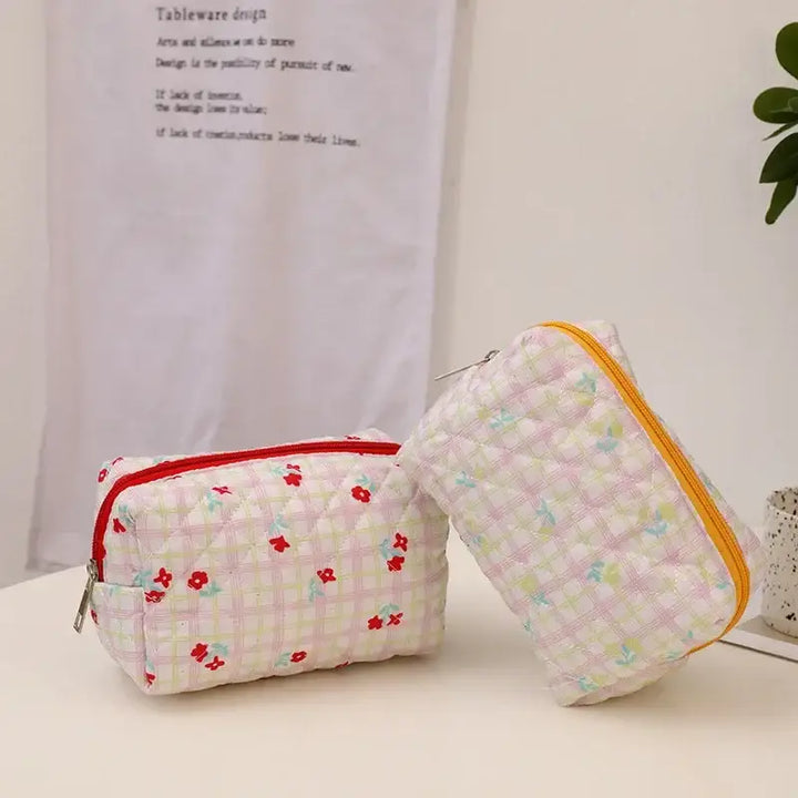 Trousse Matelassée en Coton Doux - Grande Pochette de Maquillage avec Fermeture Éclair
